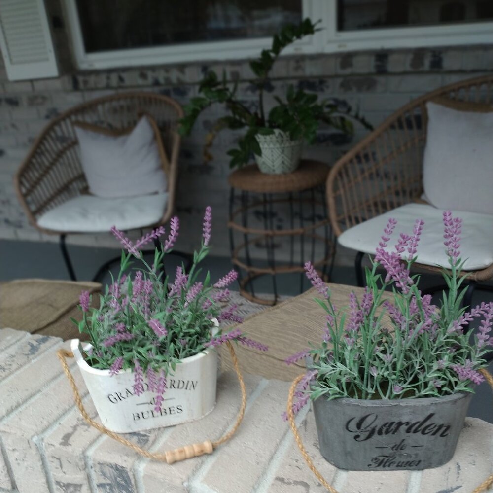 Set of two Artificial Heather Plants in Vintage Style French Pots